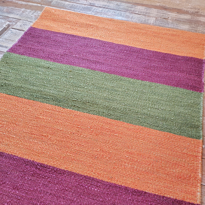 Jute Stripe Rug - Green, Orange & Aubergine - 1.2 x 1.8m