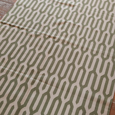 Haveli Flatweave Rug - Green & Off-White - 1.2 x 1.8m
