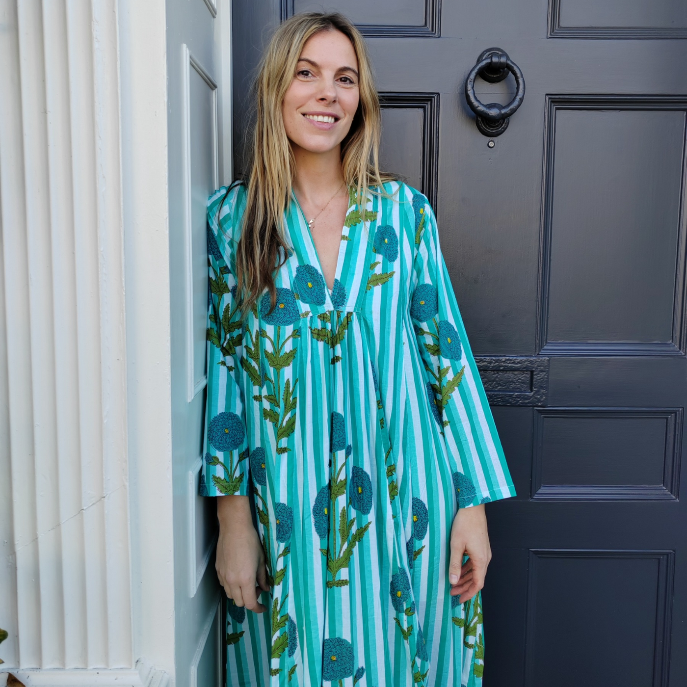 Bombay Sprout Poppy Nightdress - Turquoise, Teal & Leaf Green