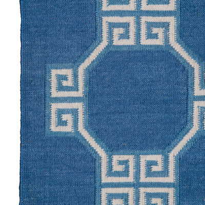 All Over Greek Key Flatweave Rug - Blue and off White 1.8 x 2.4m