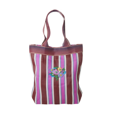 Rice - Recycled Plastic Shopping Bag - Floral Stripe - Red