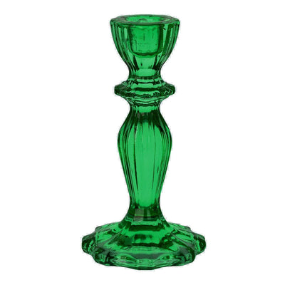 Glass Candlestick Holder - Dark Green