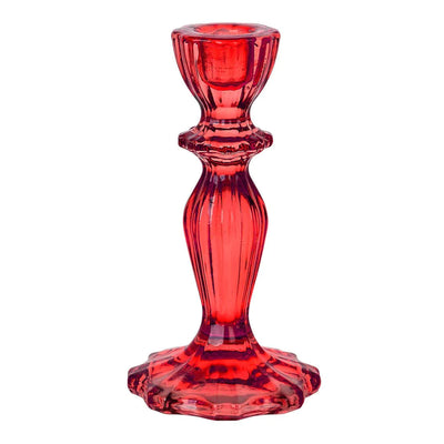 Glass Candlestick Holder - Red