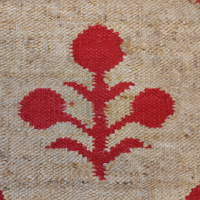 Floral Jute Rug - Natural & Cardinal Red - 2.0 x 3.0m