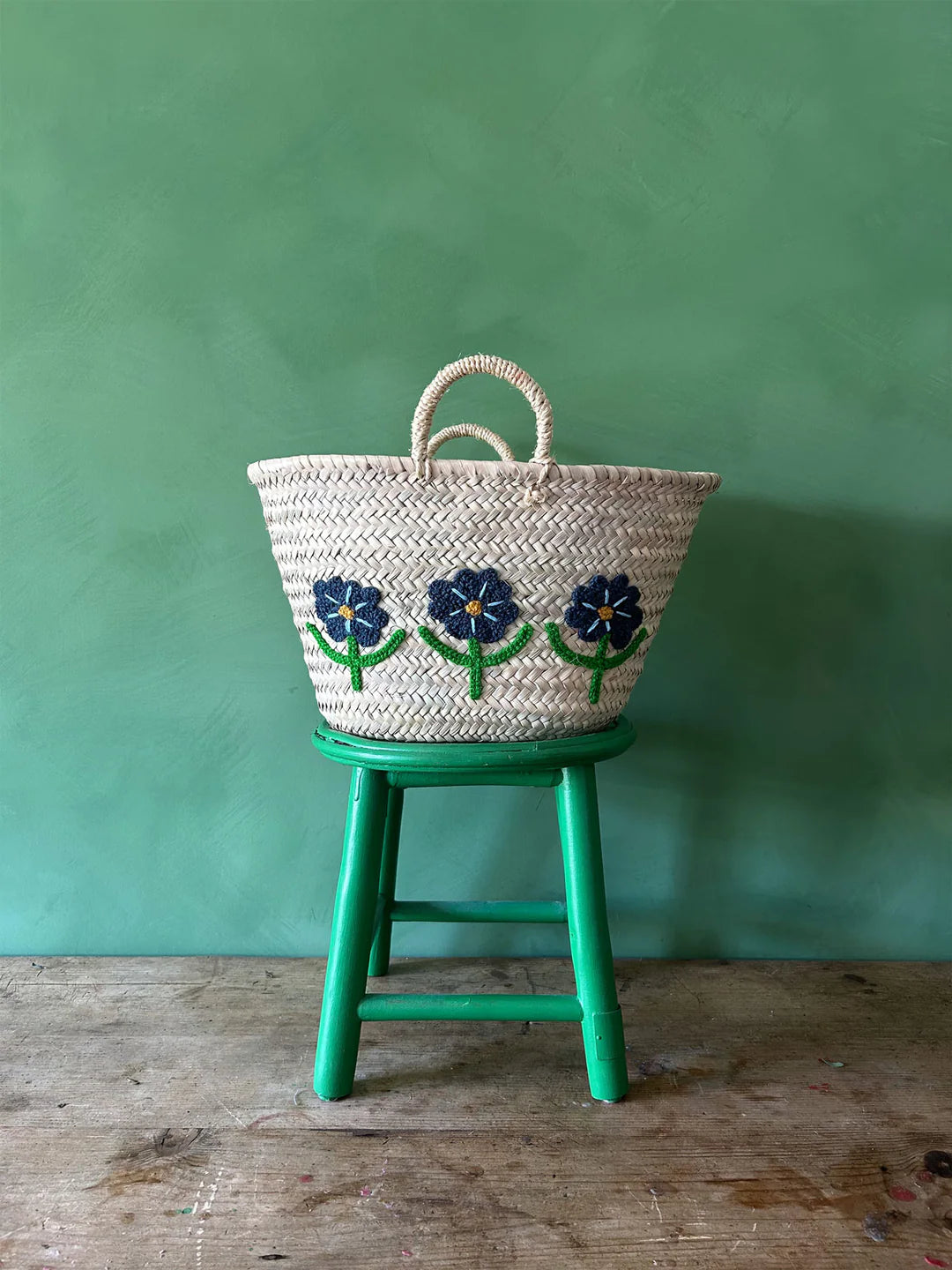 Hand Embroidered Market Basket - Daisy