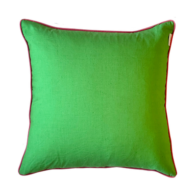 Daphne Embroidered Floral Square Cushion - Pink & Green