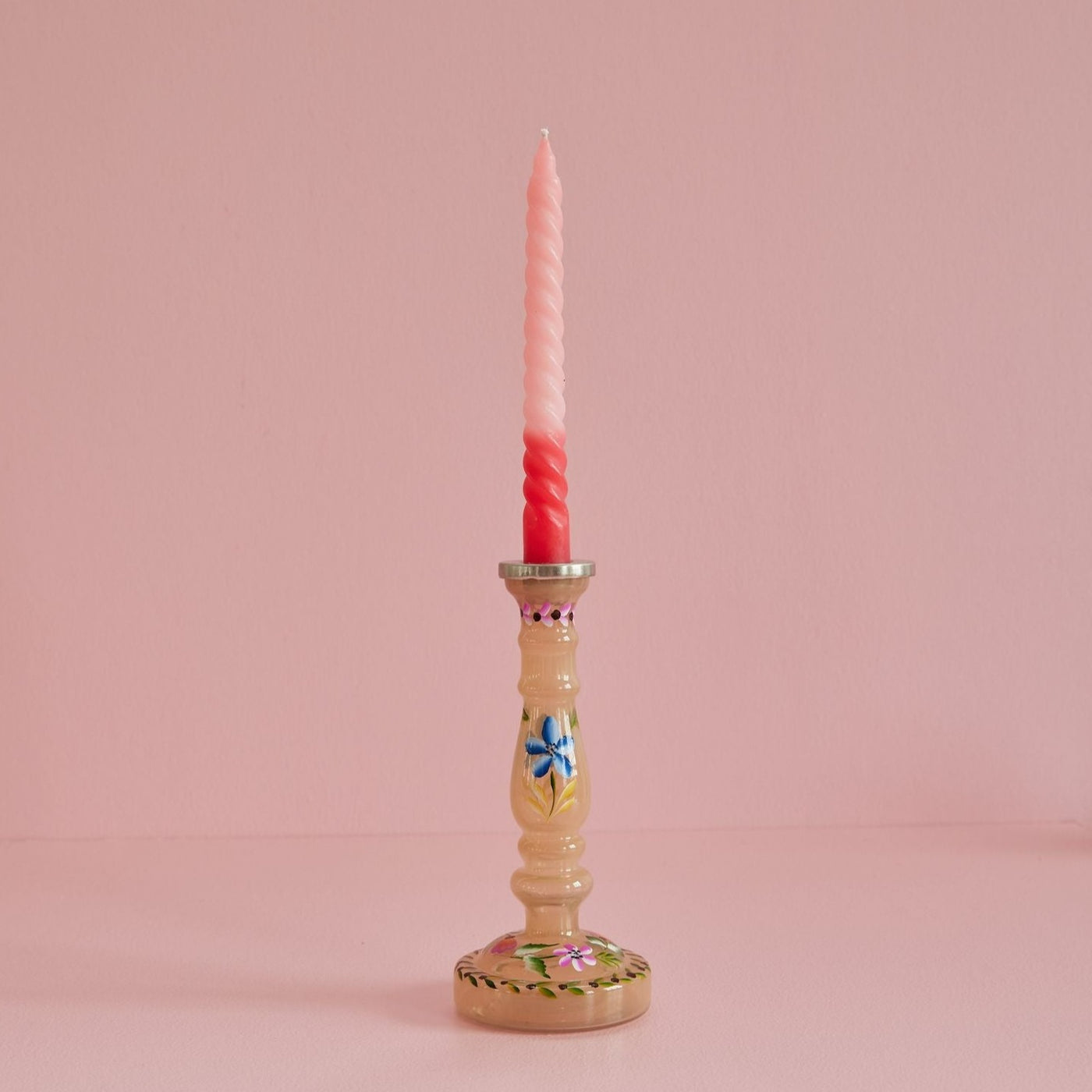 Rice - Hand Painted Glass Candle Stick - Yellow