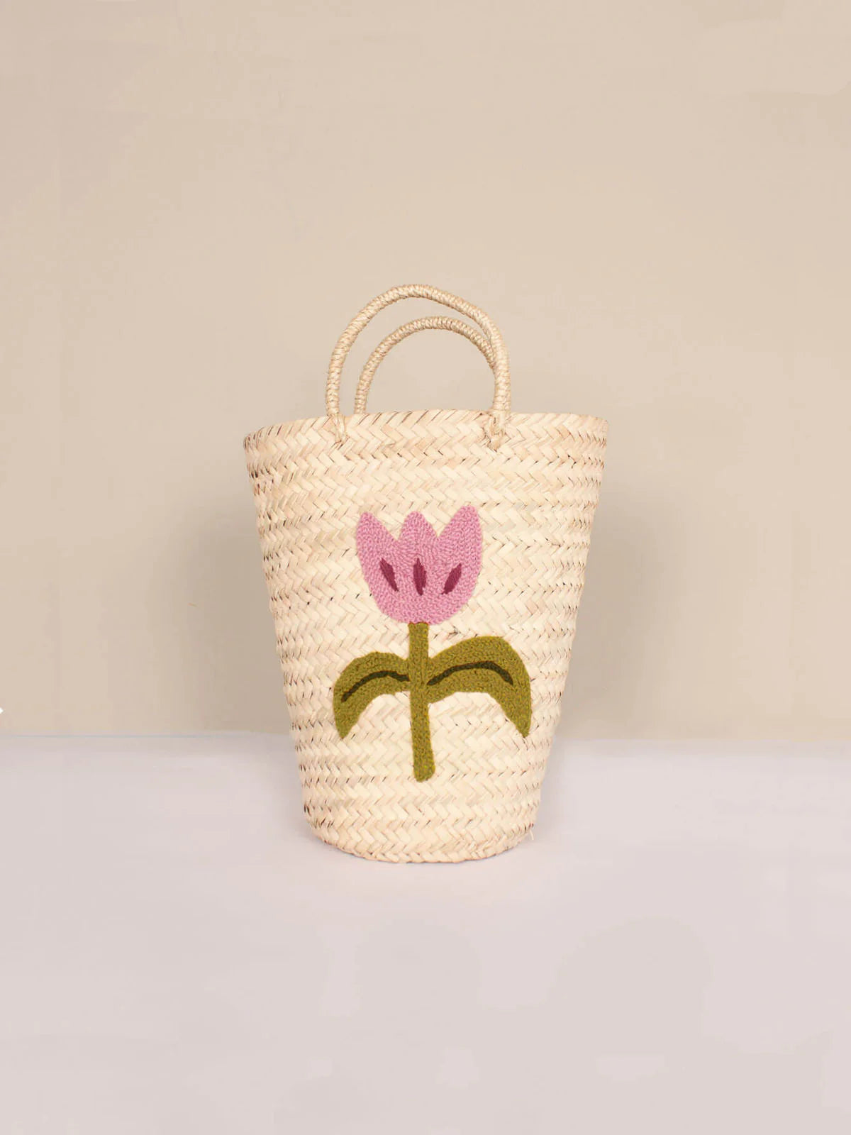 Hand Embroidered Bucket Basket - Tulip