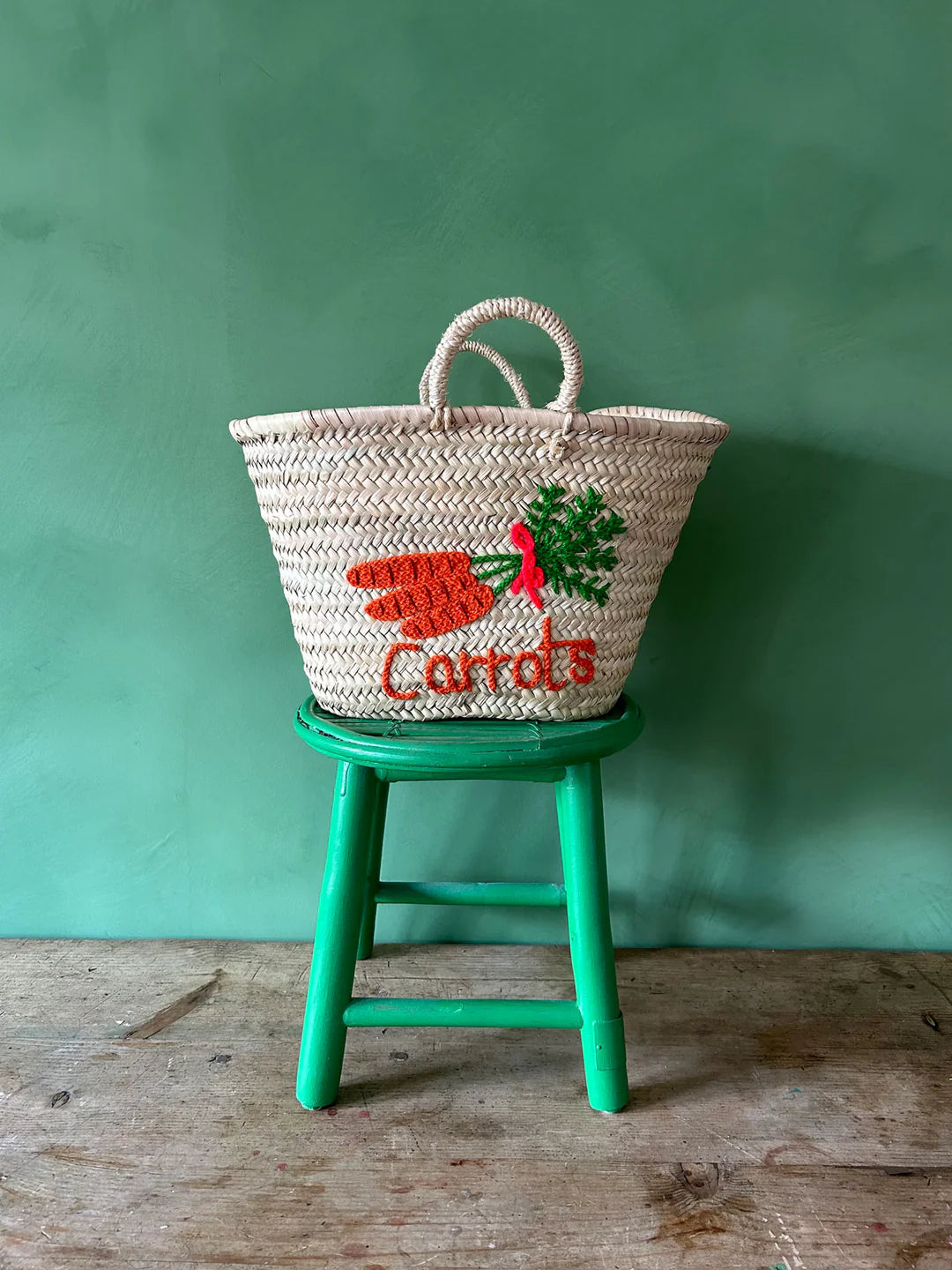 Hand Embroidered Market Basket - Carrot