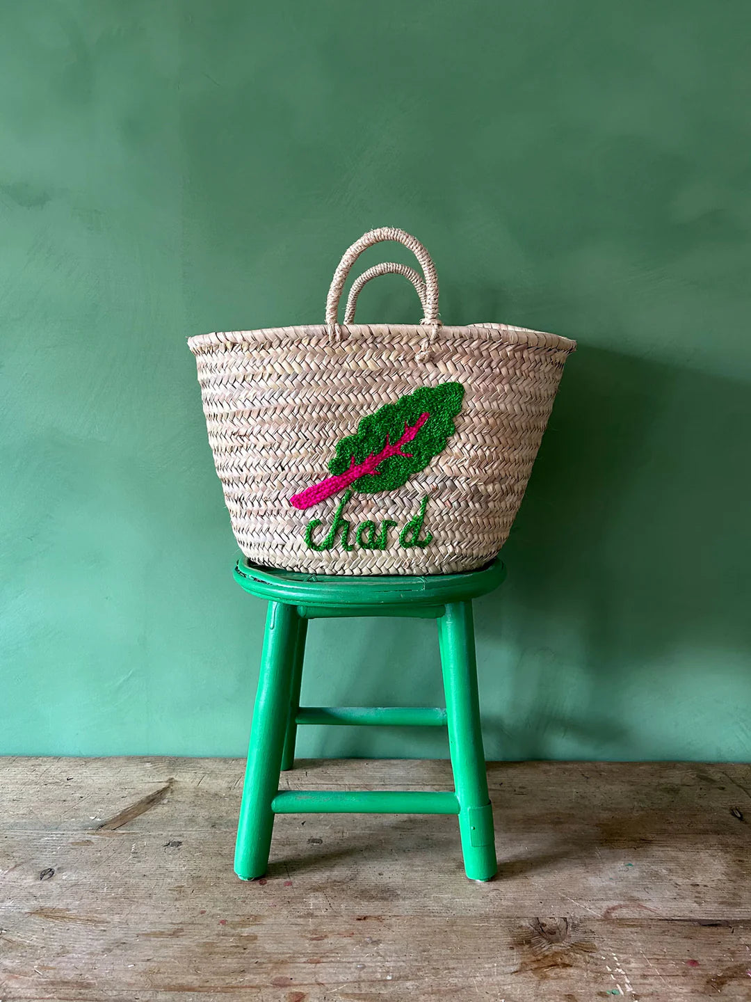 Hand Embroidered Market Basket - Chard