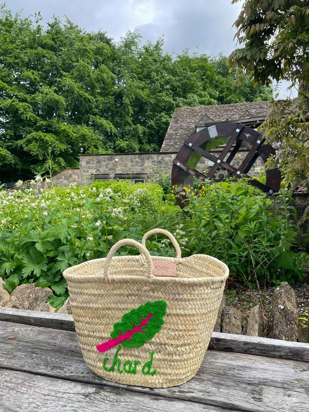 Hand Embroidered Market Basket - Chard