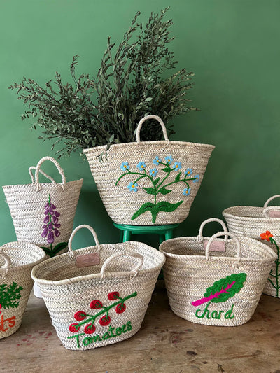 Hand Embroidered Market Basket - Chard