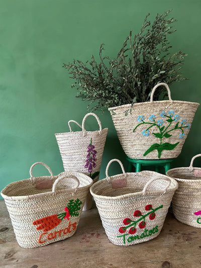 Hand Embroidered Market Basket - Carrot