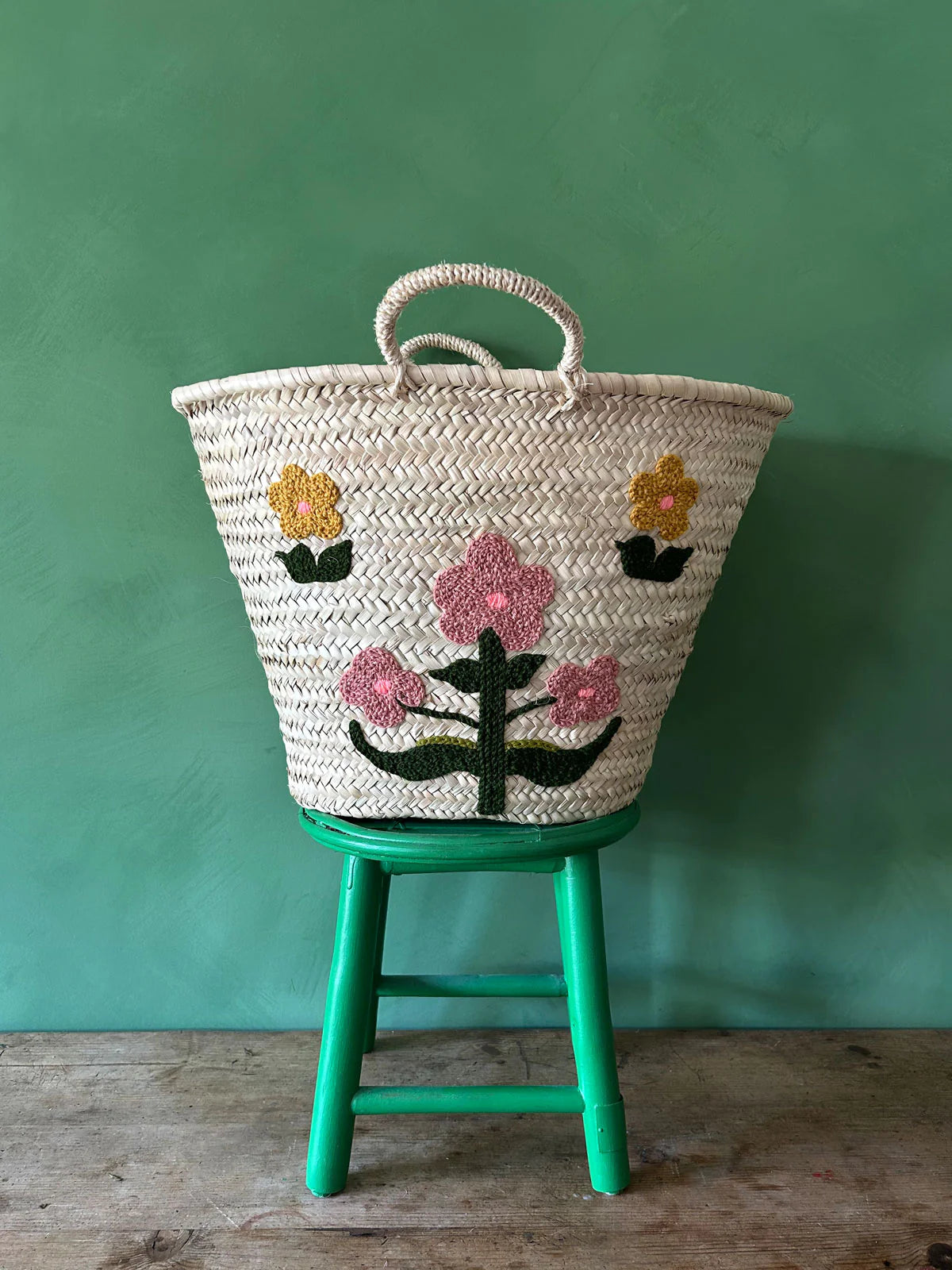 Hand Embroidered Market Basket - Posy