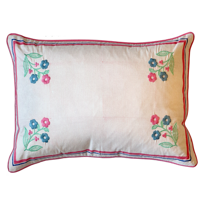 Daphne Embroidered Floral Rectangle Cushion - Pink & Green