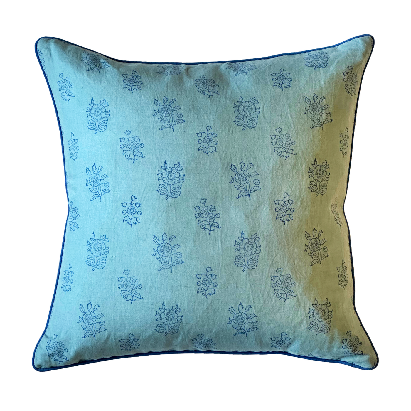Stella Floral Block Printed Cushion - Blue