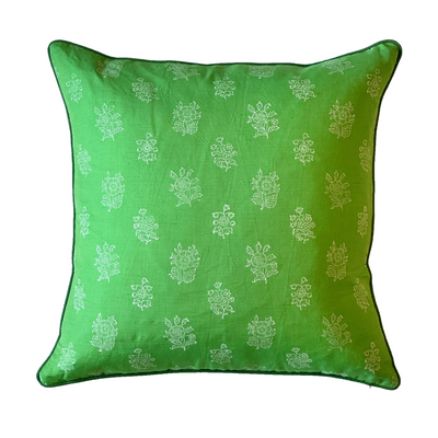 Stella Floral Block Printed Cushion - Green