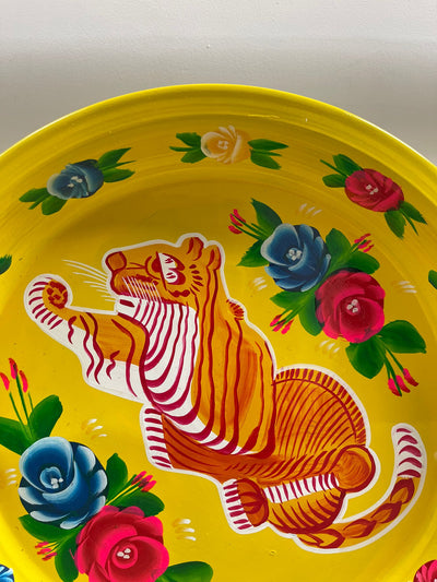 Hand Painted Enamel Platter - Yellow Tigers