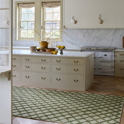 Tufty Diamond Hand Woven Wool Rug - Green and off White - 2.0 x 3.0m