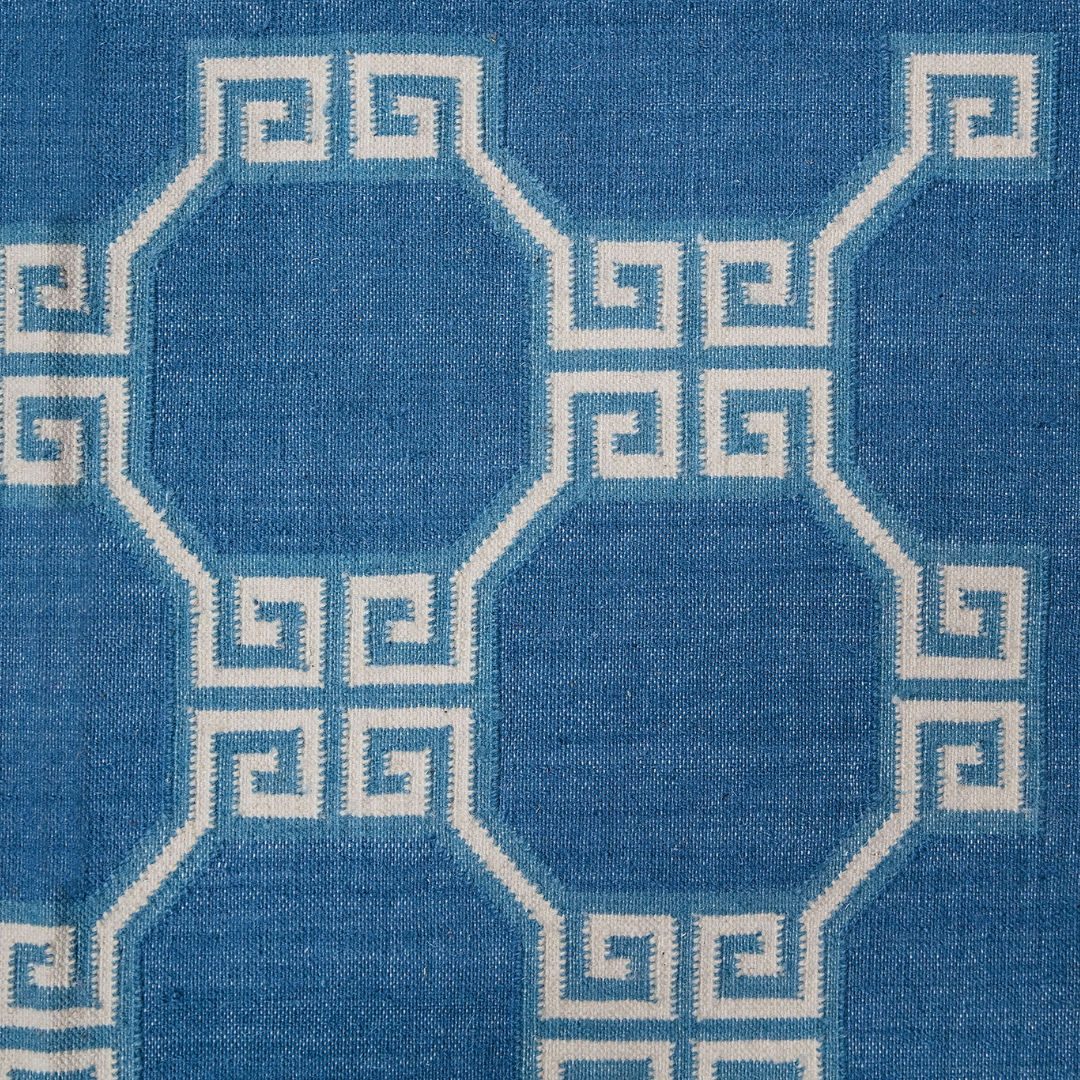 All Over Greek Key Flatweave Rug - Blue and off White 1.8 x 2.4m