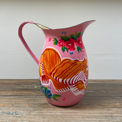 Hand Painted Enamel Jug - Pink Tigers