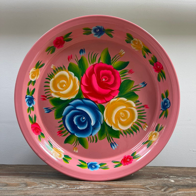 Hand Painted Enamel Platter - Pink Floral