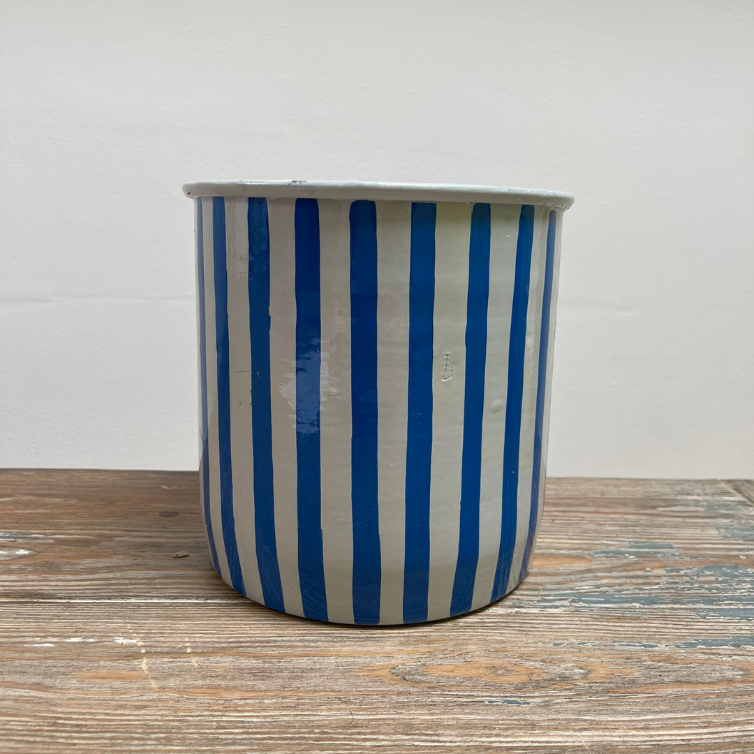 Hand Painted Enamel Planter - Royal Blue and Baby Blue