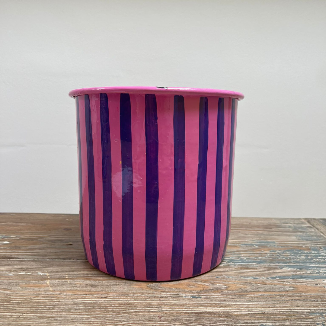 Hand Painted Enamel Planter - Purple and Pink