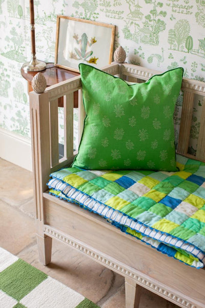 Printed Patchwork Quilt - Green & Blue - 2 Sizes