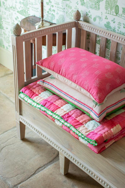 Printed Patchwork Quilt - Pink & Green - 2 Sizes