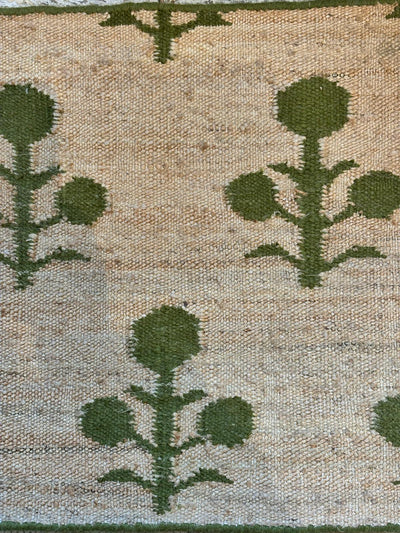 Floral Jute Rug - Natural and Sage Green - 2.0 x 3.0m