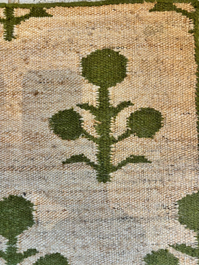 Floral Jute Rug - Natural and Sage Green - 2.0 x 3.0m