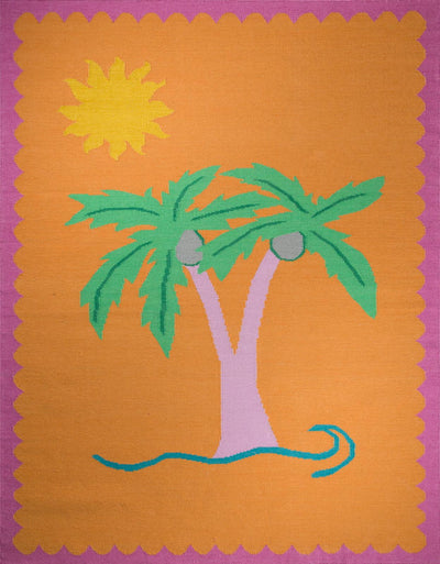 Kovalam Palm Tree Flatweave Rug - Coral and Pink - 1.4 x 1.8m