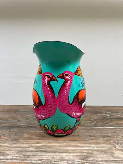 Hand Painted Enamel Jug - Turquoise Peacocks