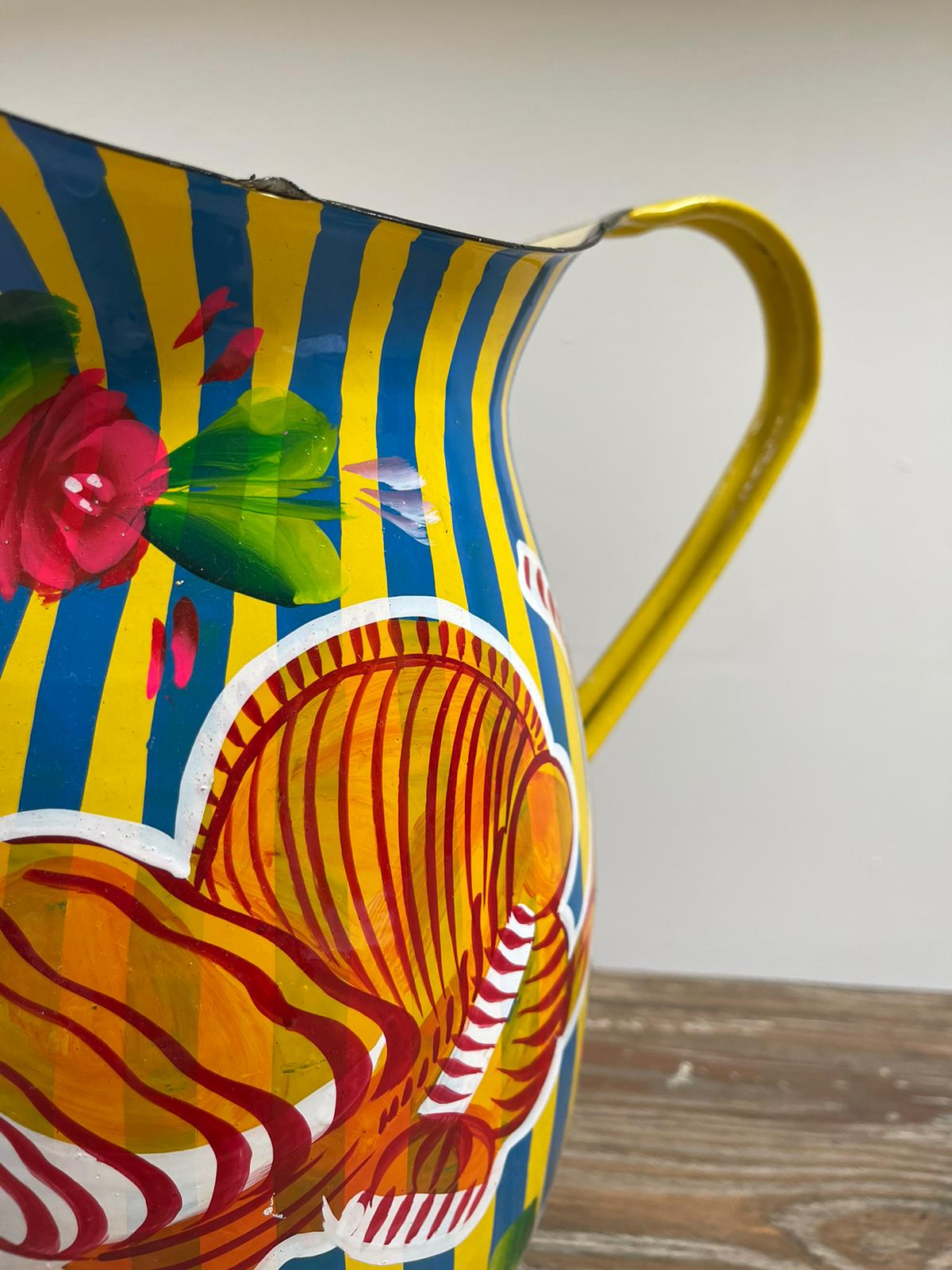 Hand Painted Enamel Jug - Yellow Tiger