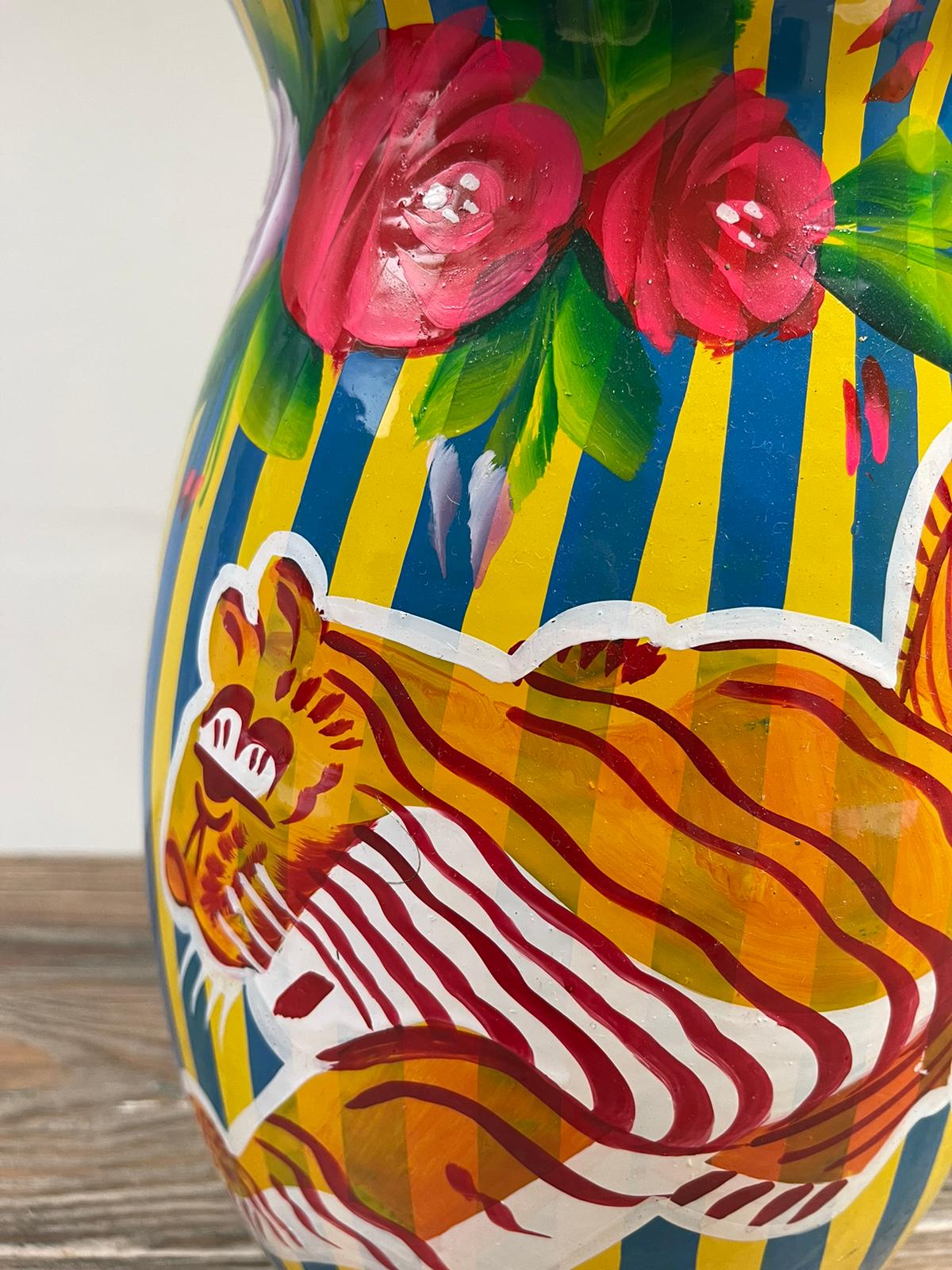 Hand Painted Enamel Jug - Yellow Tiger