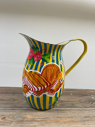 Hand Painted Enamel Jug - Yellow Tiger