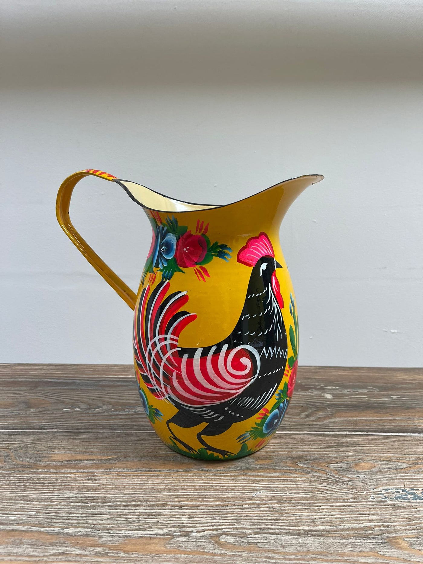 Hand Painted Enamel Jug - Yellow Chickens