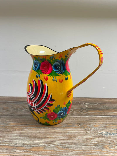 Hand Painted Enamel Jug - Yellow Chickens