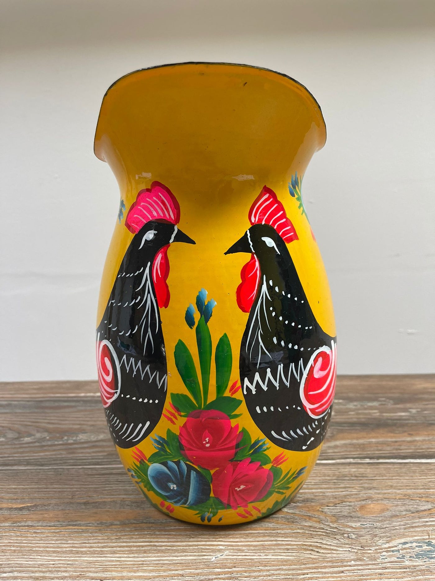 Hand Painted Enamel Jug - Yellow Chickens