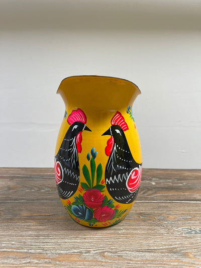 Hand Painted Enamel Jug - Yellow Chickens