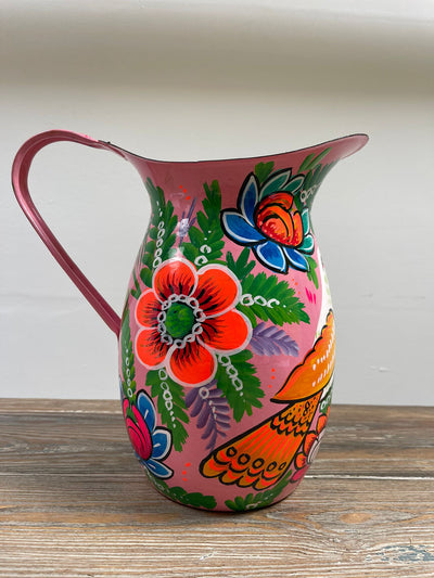 Hand Painted Enamel Jug - Pink Birds