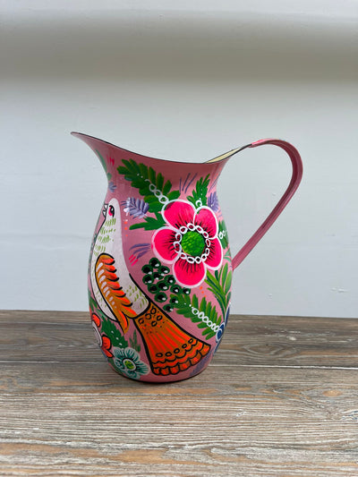 Hand Painted Enamel Jug - Pink Birds