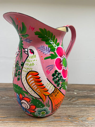 Hand Painted Enamel Jug - Pink Birds