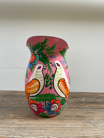 Hand Painted Enamel Jug - Pink Birds