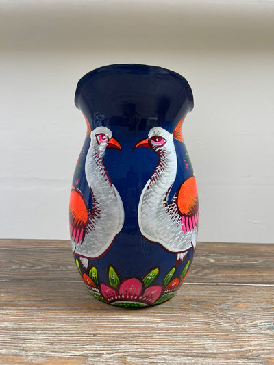 Hand Painted Enamel Jug - Navy Peacocks