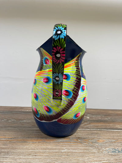 Hand Painted Enamel Jug - Navy Peacocks