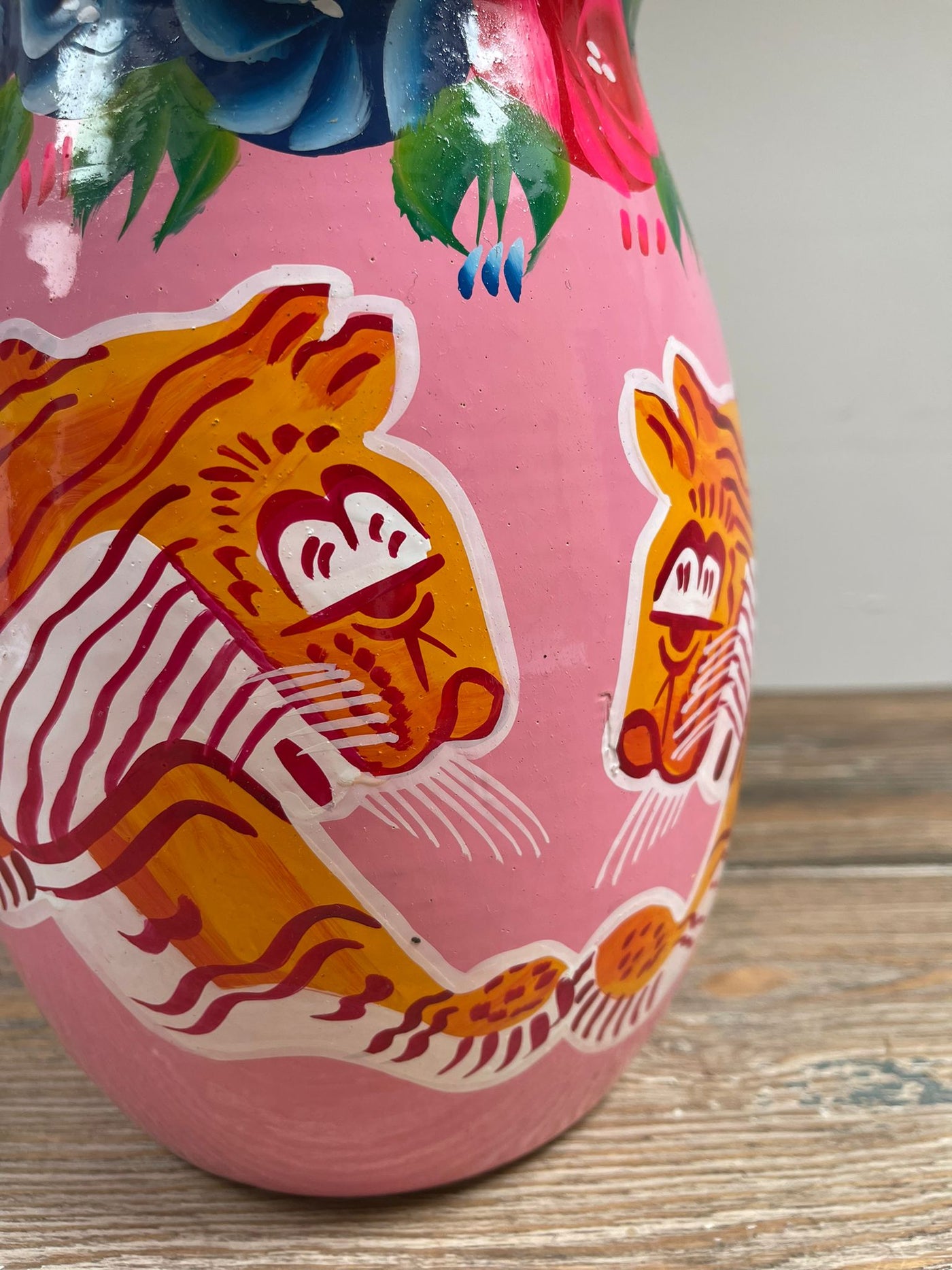 Hand Painted Enamel Jug - Pink Tigers