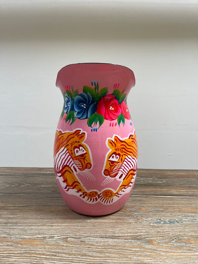 Hand Painted Enamel Jug - Pink Tigers