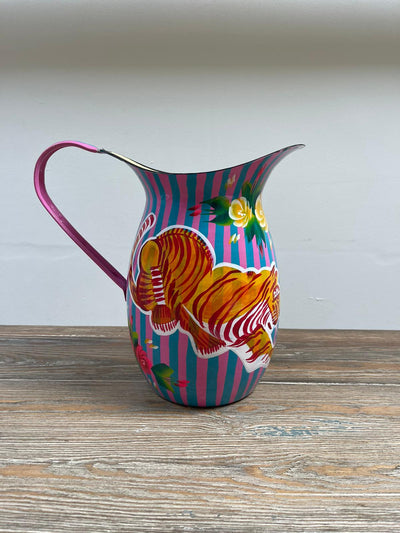 Hand Painted Enamel Jug - Pink and Blue Tigers